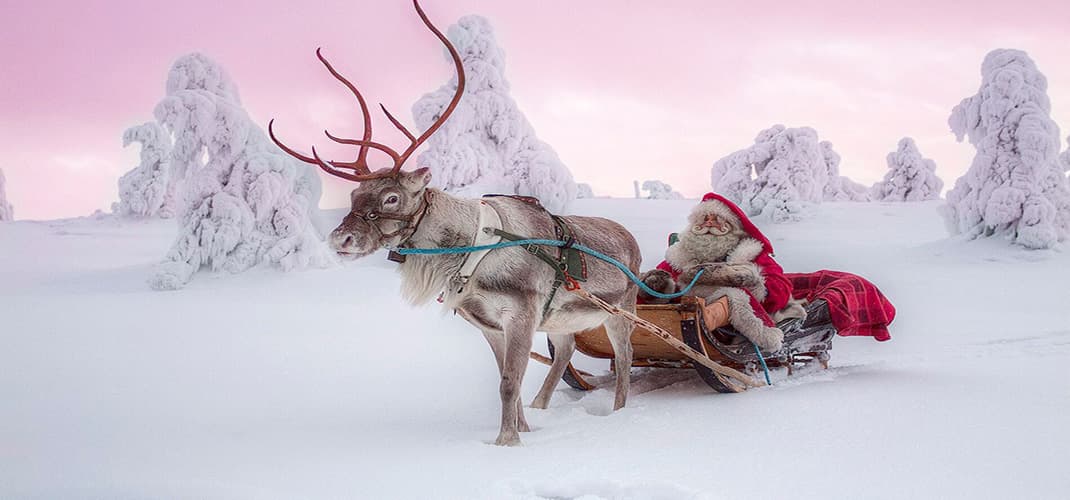 Santa with his Reindeer, Rovaniemi, Finland